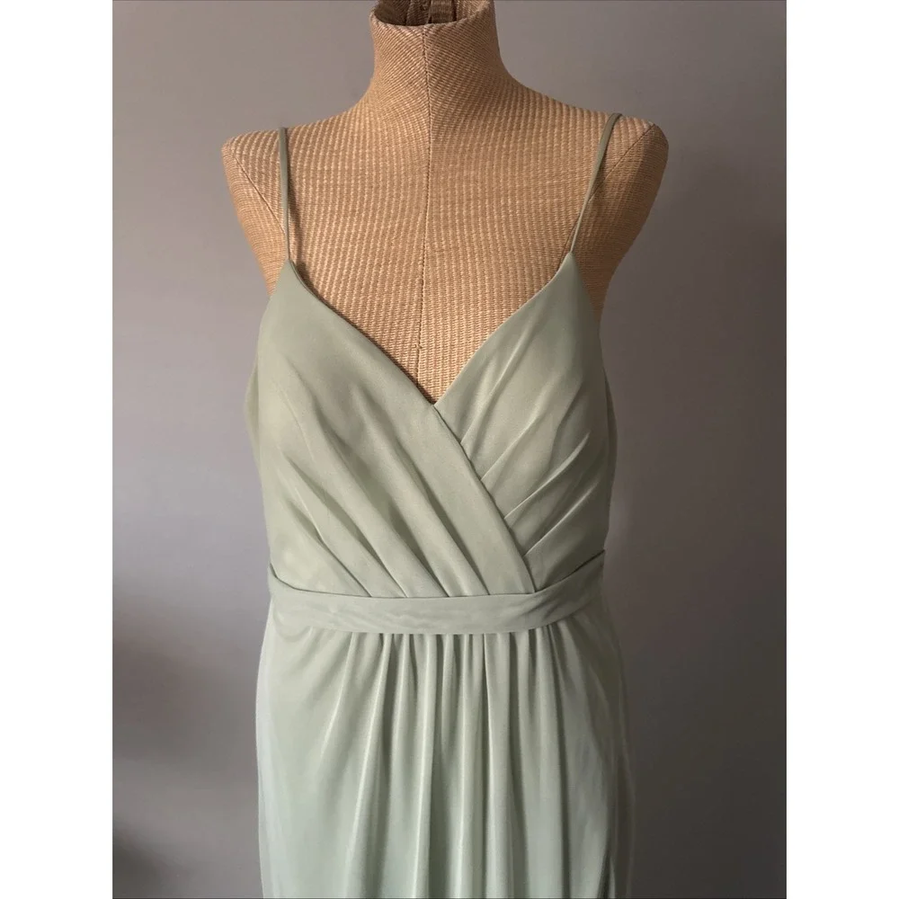 Azazie Dress V Neck Dusty Sage Green Formal Maxi Gown‎ Bridesmaid Fits Like 10